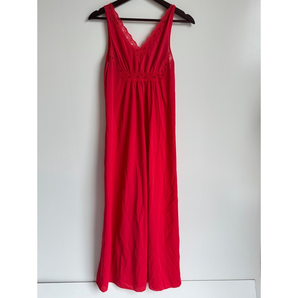Vintage‎ Red Lace Babydoll silky Maxi lingerie nightgown coquette Chemise Slip S